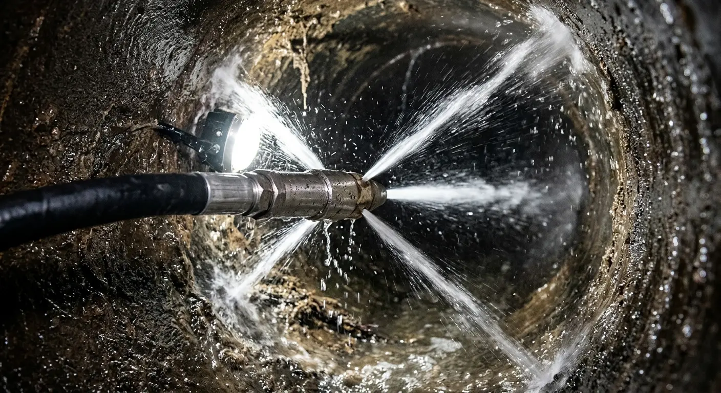 High-pressure hydro jetting nozzle cleaning sewer pipe for Sewer Cleanout in Richmond